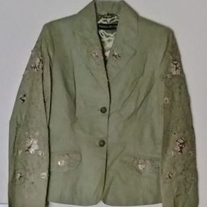 Pamela McCoy Leather Blazer, Sage Green, Size M